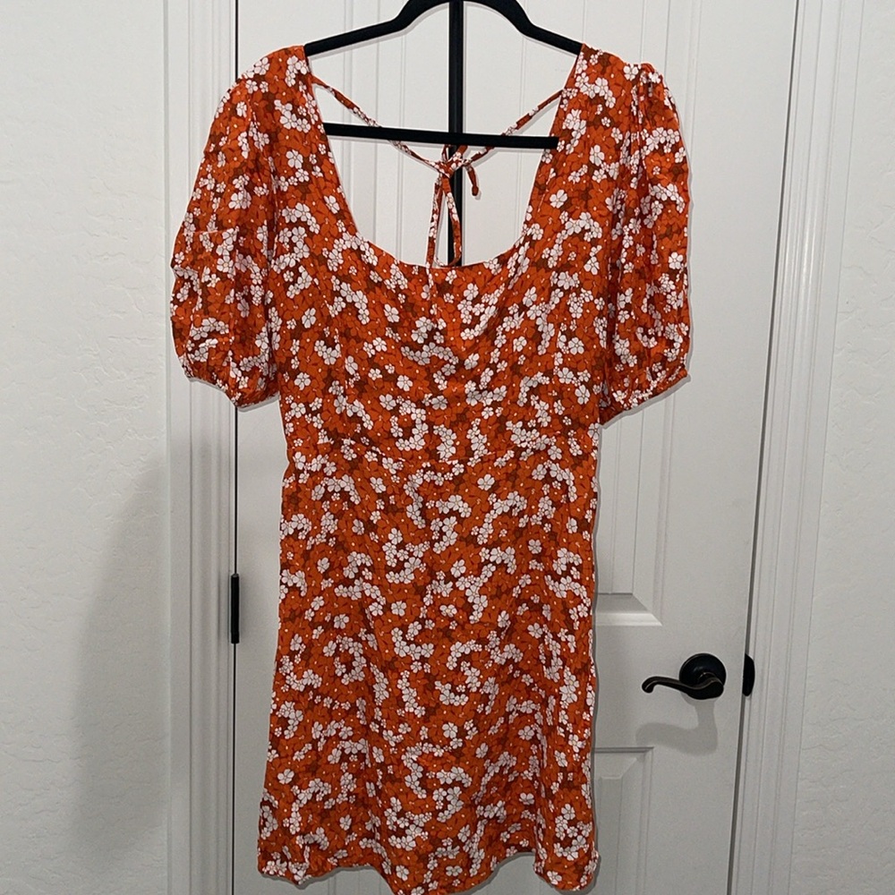 FAITHFULL THE BRAND Allegra Smocked Floral Mini Dress Orange White Size 10 - Picture 11 of 17